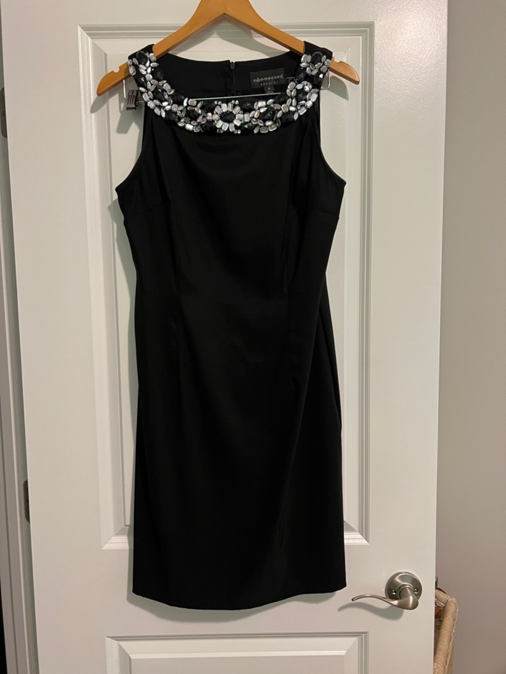 connected apparel Black Sleeveless Midi Dress with Jeweled Collar